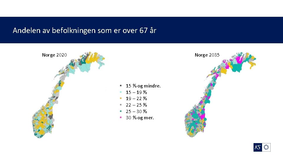 Andelen av befolkningen som er over 67 år Norge 2020 Norge 2035 § §