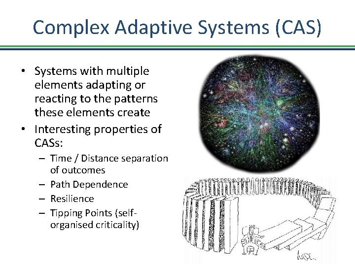 Complex Adaptive Systems (CAS) • Systems with multiple elements adapting or reacting to the