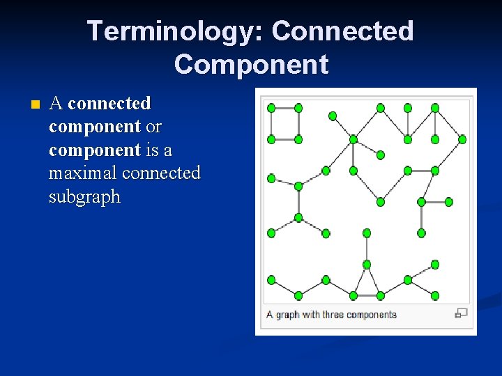 Terminology: Connected Component n A connected component or component is a maximal connected subgraph