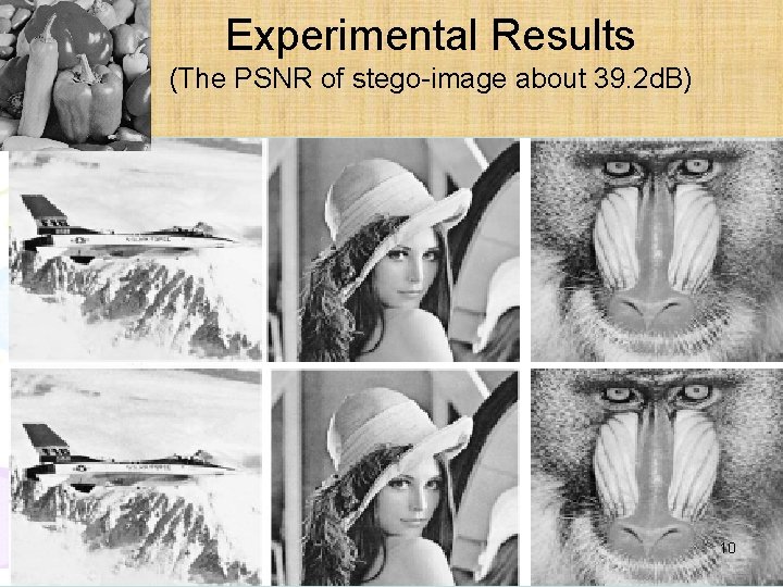 Experimental Results (The PSNR of stego-image about 39. 2 d. B) 10 