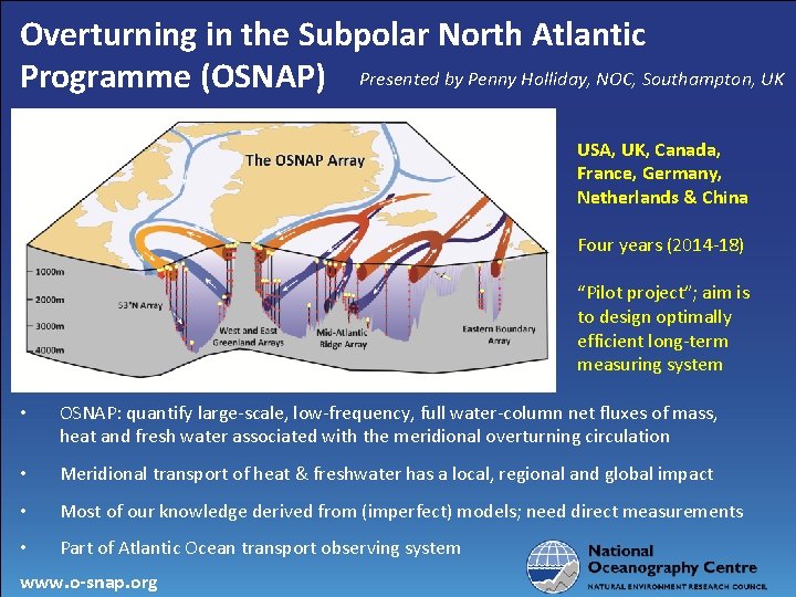 Overturning in the Subpolar North Atlantic Programme (OSNAP) Presented by Penny Holliday, NOC, Southampton,