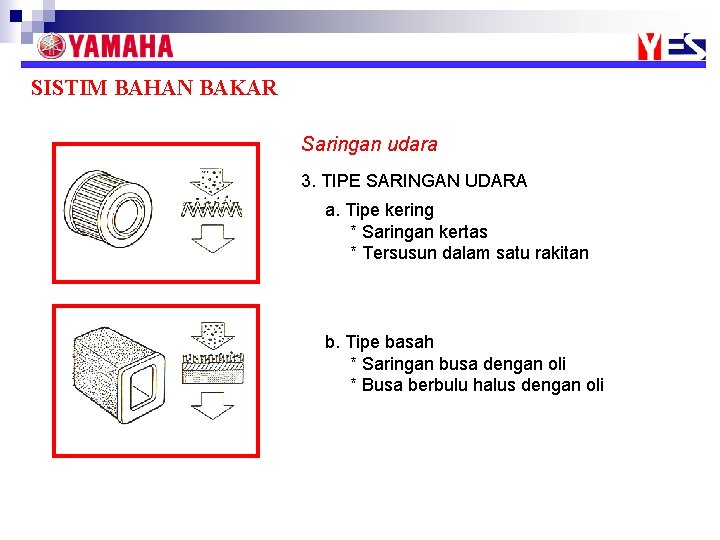 SISTIM BAHAN BAKAR Saringan udara 3. TIPE SARINGAN UDARA a. Tipe kering * Saringan