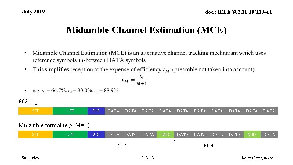 July 2019 doc. : IEEE 802. 11 -19/1104 r 1 Midamble Channel Estimation (MCE)