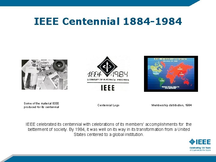 IEEE Centennial 1884 -1984 Some of the material IEEE produced for its centennial Centennial
