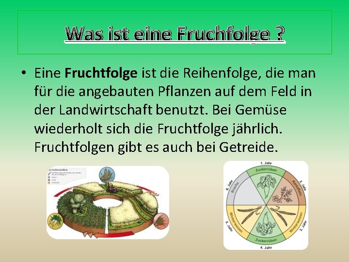 Was ist eine Fruchfolge ? • Eine Fruchtfolge ist die Reihenfolge, die man für