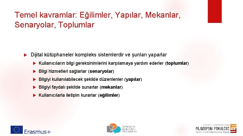 Temel kavramlar: Eğilimler, Yapılar, Mekanlar, Senaryolar, Toplumlar Dijital kütüphaneler kompleks sistemlerdir ve şunları yaparlar Temel kavramlar: Eğilimler, Yapılar, Mekanlar, Senaryolar, Toplumlar Dijital kütüphaneler kompleks sistemlerdir ve şunları yaparlar