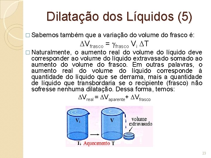 Dilatação dos Líquidos (5) � Sabemos também que a variação do volume do frasco