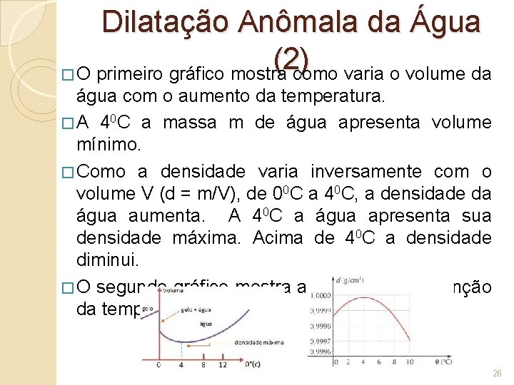 Dilatação Anômala da Água (2) � O primeiro gráfico mostra como varia o volume