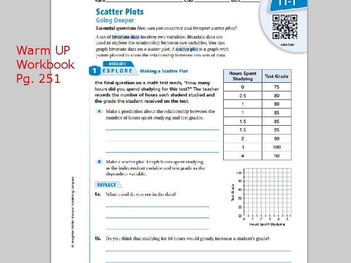 Scatter Plots Warm UP Workbook Pg. 251 