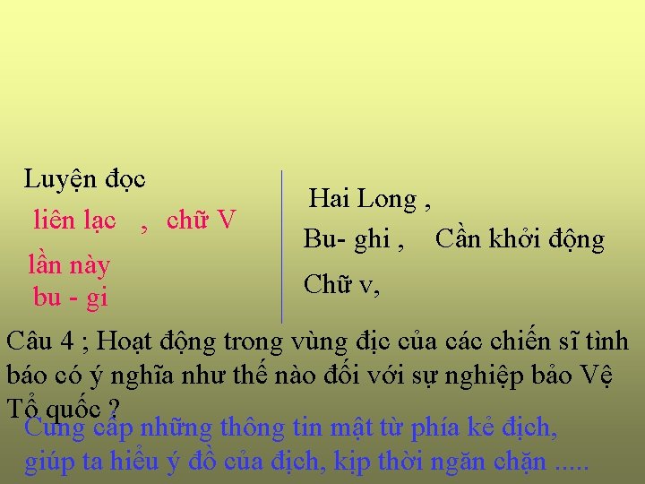 Luyện đọc liên lạc , chữ V lần này bu - gi Hai Long