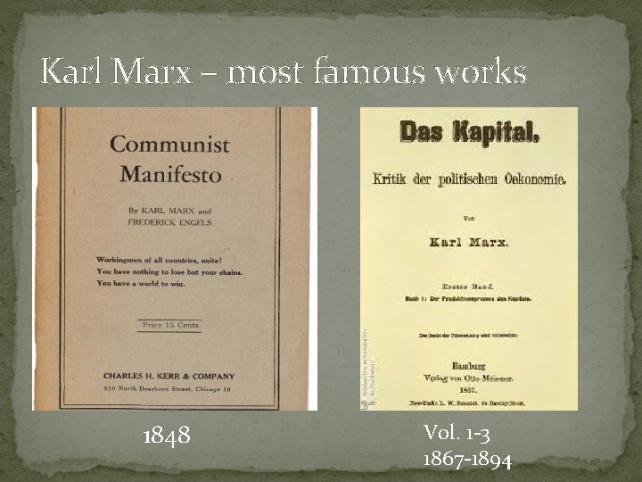 Karl Marx – most famous works 1848 Vol. 1 -3 1867 -1894 