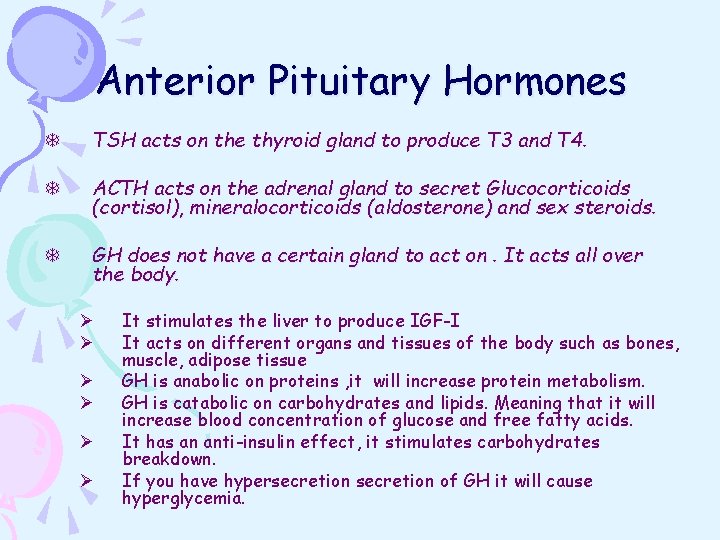 Anterior Pituitary Hormones T TSH acts on the thyroid gland to produce T 3