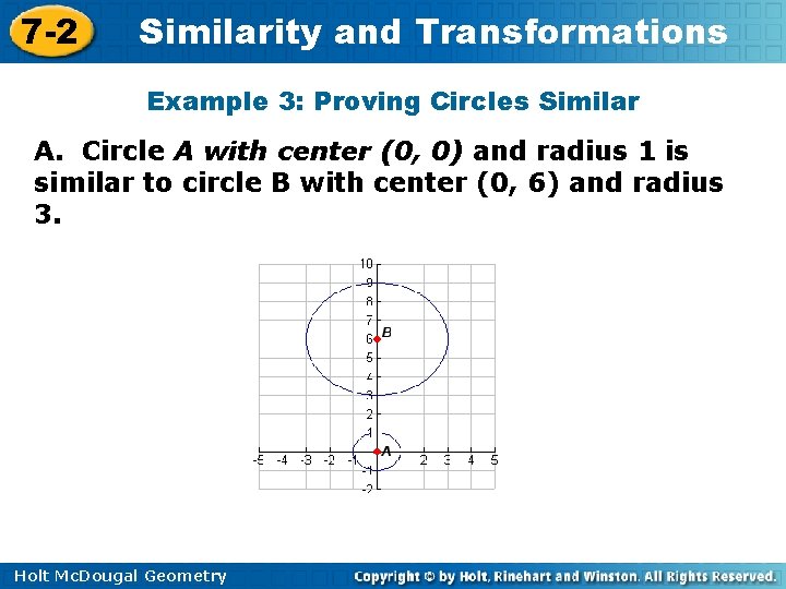 7 -2 Similarity and Transformations Example 3: Proving Circles Similar A. Circle A with