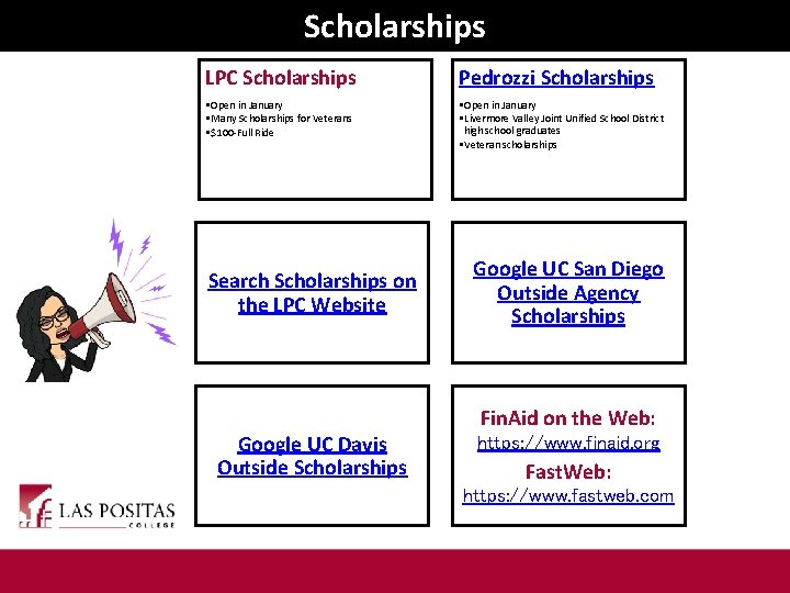 Scholarships LPC Scholarships Pedrozzi Scholarships • Open in January • Many Scholarships for Veterans