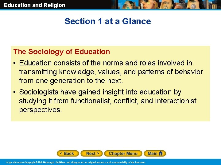 Education and Religion Section 1 at a Glance The Sociology of Education • Education