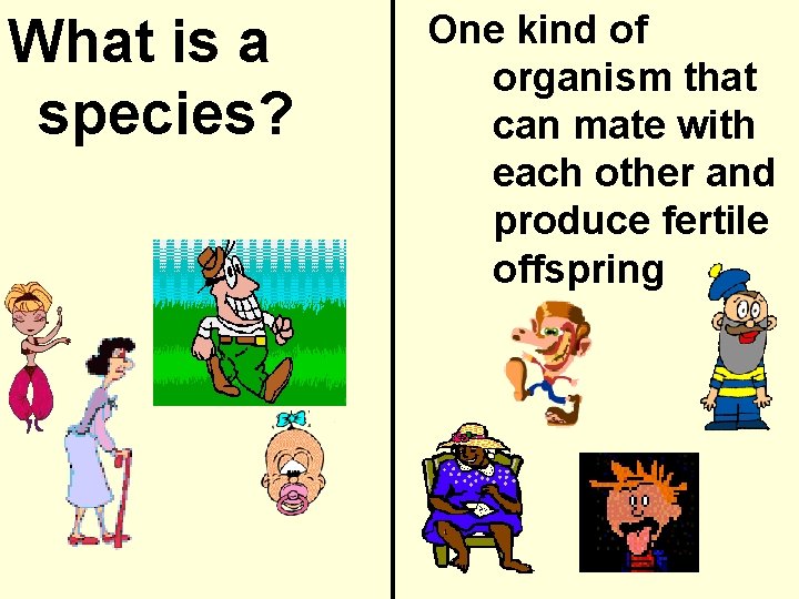 What is a species? One kind of organism that can mate with each other