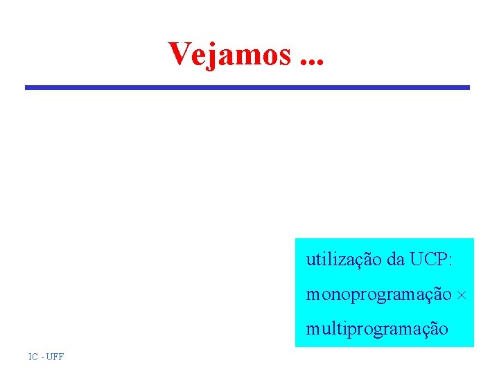 Vejamos. . . utilização da UCP: monoprogramação multiprogramação IC - UFF Vejamos. . . utilização da UCP: monoprogramação multiprogramação IC - UFF