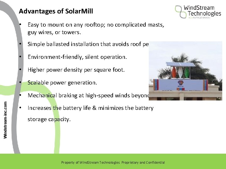 Advantages of Solar. Mill • Easy to mount on any rooftop; no complicated masts,