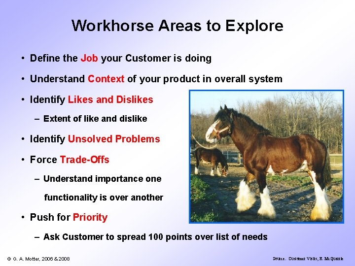 Workhorse Areas to Explore • Define the Job your Customer is doing • Understand