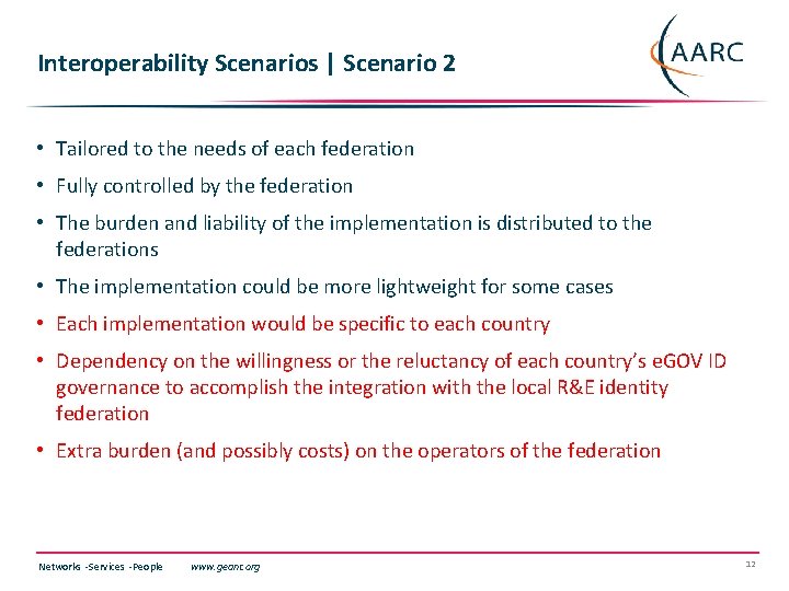 Interoperability Scenarios | Scenario 2 • Tailored to the needs of each federation •