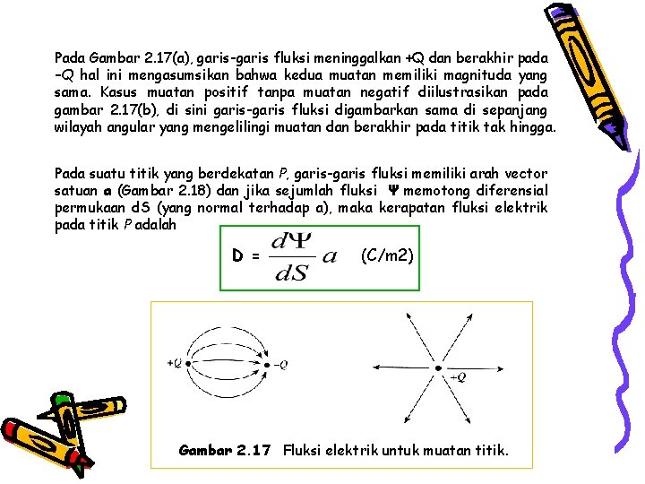 Pada Gambar 2. 17(a), garis-garis fluksi meninggalkan +Q dan berakhir pada –Q hal ini