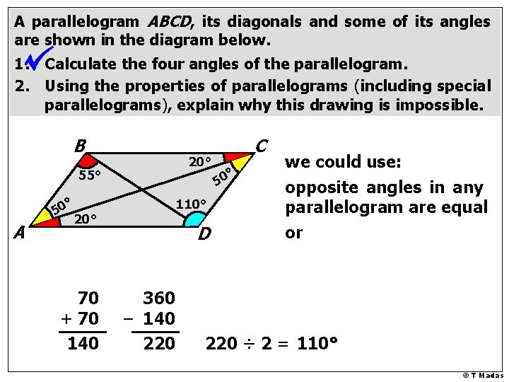 A parallelogram ABCD, its diagonals and some of its angles are shown in the A parallelogram ABCD, its diagonals and some of its angles are shown in the
