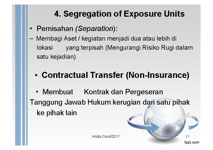 4. Segregation of Exposure Units • Pemisahan (Separation): – Membagi Aset / kegiatan menjadi