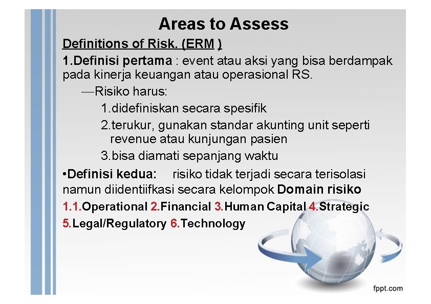 Areas to Assess Definitions of Risk. (ERM ) 1. Definisi pertama : event atau