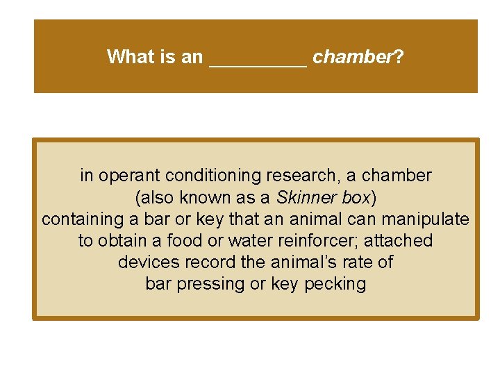 What is an _____ chamber? in operant conditioning research, a chamber (also known as