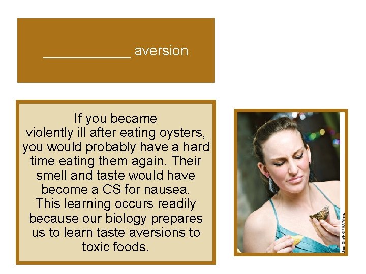 ______ aversion If you became violently ill after eating oysters, you would probably have