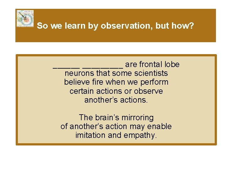 So we learn by observation, but how? _________ are frontal lobe neurons that some