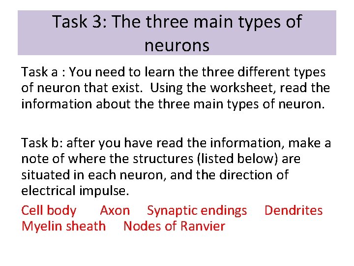 Task 3: The three main types of neurons Task a : You need to