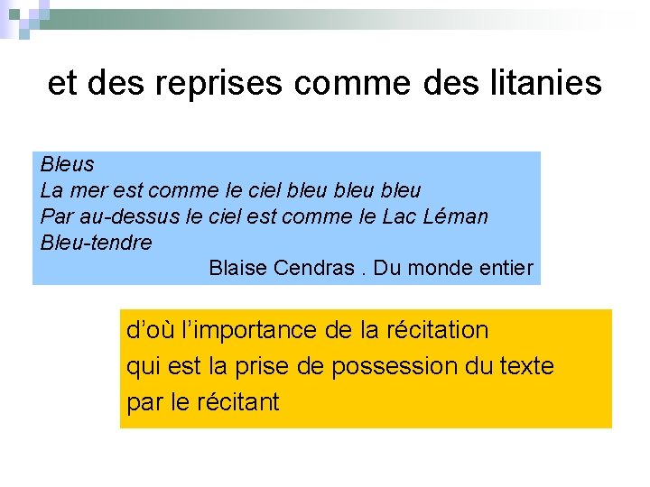 et des reprises comme des litanies Bleus La mer est comme le ciel bleu
