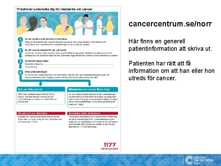 cancercentrum. se/norr Här finns en generell patientinformation att skriva ut. Patienten har rätt att