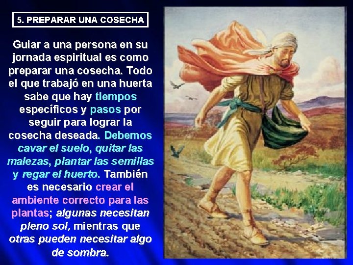 5. PREPARAR UNA COSECHA Guiar a una persona en su jornada espiritual es como