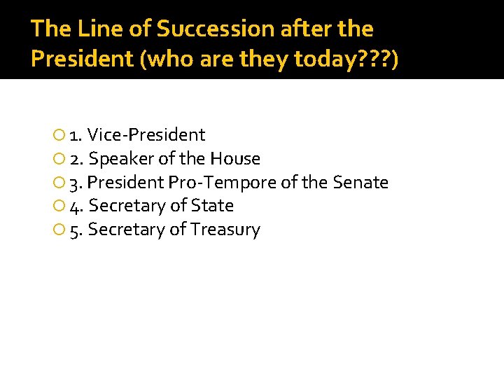 The Line of Succession after the President (who are they today? ? ? )