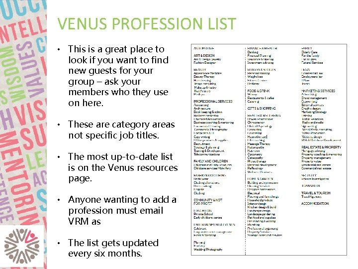 VENUS PROFESSION LIST • This is a great place to look if you want