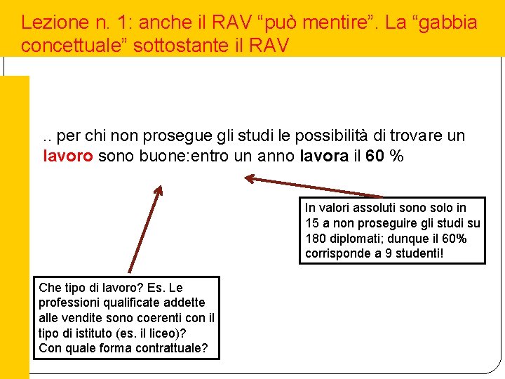 Lezione n. 1: anche il RAV “può mentire”. La “gabbia concettuale” sottostante il RAV