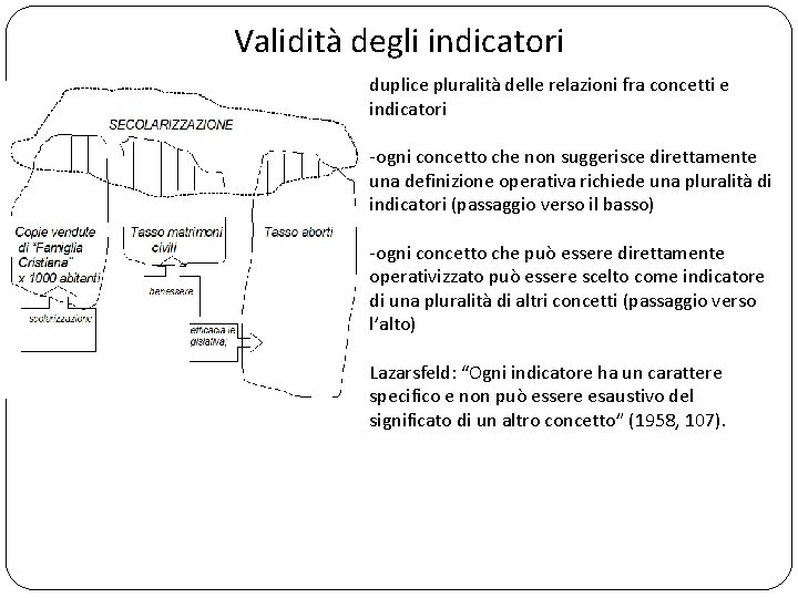 Validità degli indicatori duplice pluralità delle relazioni fra concetti e indicatori -ogni concetto che