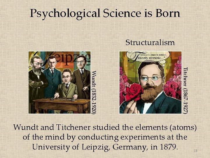 Psychological Science is Born Structuralism Titchner (1867 -1927) Wundt (1832 -1920) Wundt and Titchener