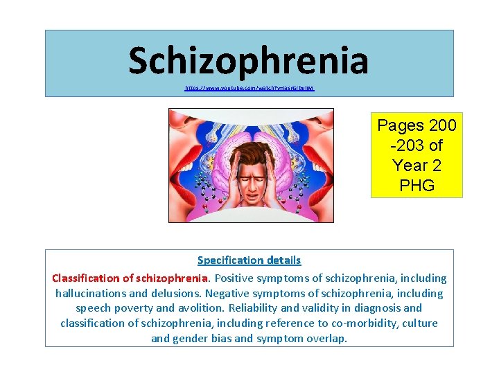 Schizophrenia https: //www. youtube. com/watch? v=iasr. Grbyl. IM Pages 200 -203 of Year 2