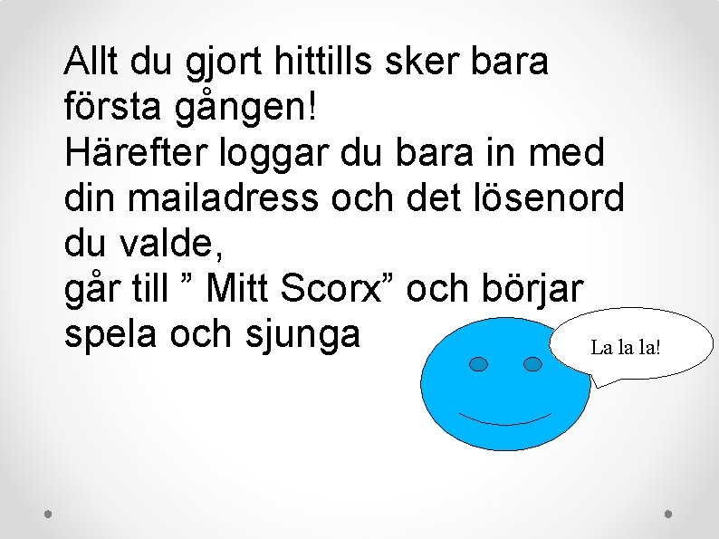 Allt du gjort hittills sker bara första gången! Härefter loggar du bara in med