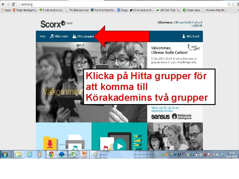 Klicka på Hitta grupper för att komma till Körakademins två grupper 