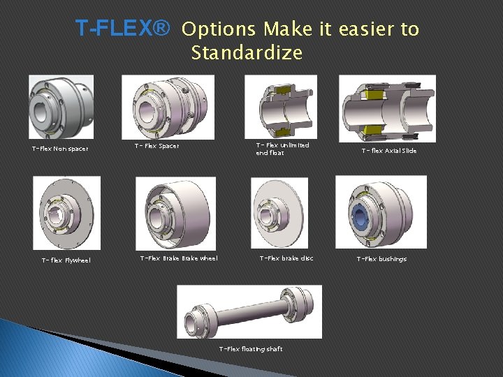 T-FLEX® Options Make it easier to Standardize T-Flex Non spacer T- flex Flywheel T- T-FLEX® Options Make it easier to Standardize T-Flex Non spacer T- flex Flywheel T-