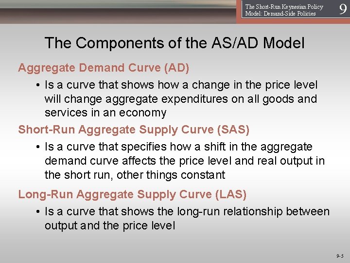 The Short-Run Keynesian Policy Model: Demand-Side Policies 19 The Components of the AS/AD Model