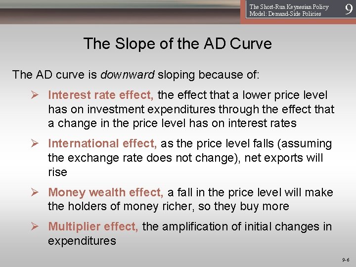 The Short-Run Keynesian Policy Model: Demand-Side Policies 19 The Slope of the AD Curve