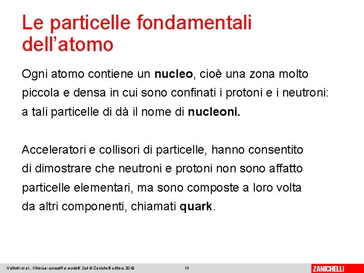 Le particelle fondamentali dell’atomo Ogni atomo contiene un nucleo, cioè una zona molto piccola