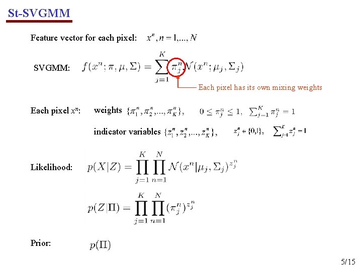 St-SVGMM Feature vector for each pixel: SVGMM: Each pixel has its own mixing weights