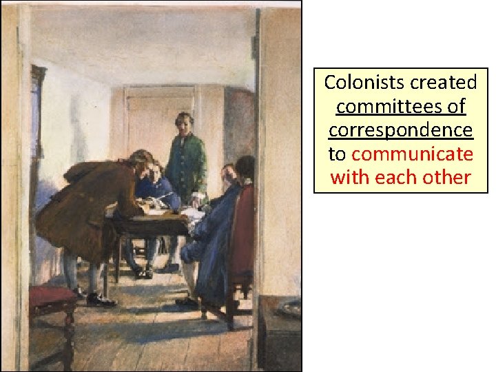 Colonists created committees of correspondence to communicate with each other 