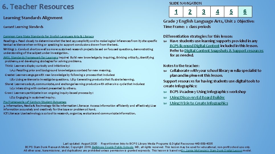 6. Teacher Resources Learning Standards Alignment SLIDE NAVIGATION 1 2 3 4 5 6 6. Teacher Resources Learning Standards Alignment SLIDE NAVIGATION 1 2 3 4 5 6
